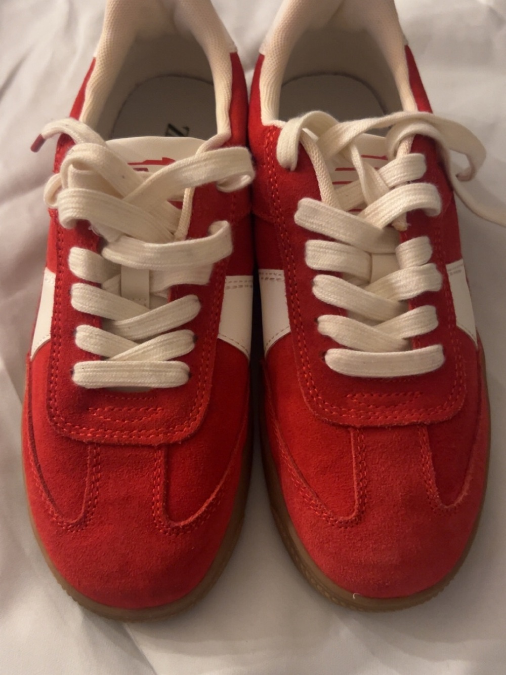 Zara Red and White Suede Kids Sneakers